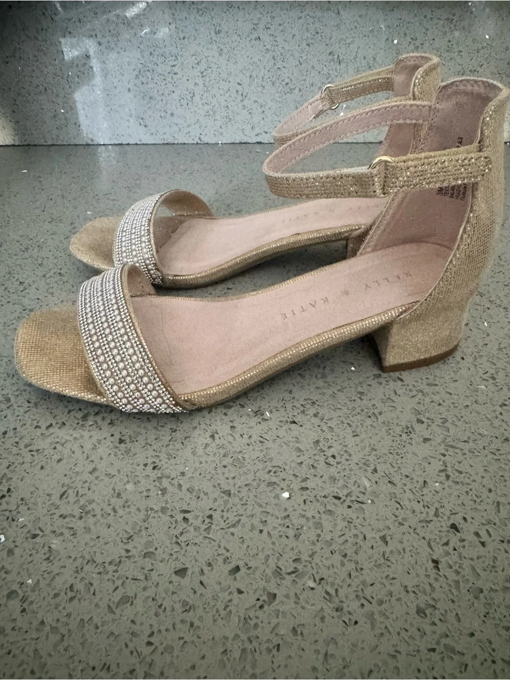 Kelly & Katie Champagne Gold Embellished Block Heel Sandals